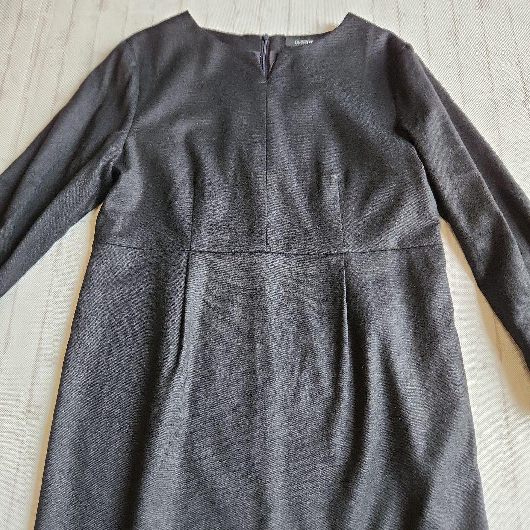 アンタイトル　ウール混キーネックワンピース　スリットネック　XL　2L　濃紺