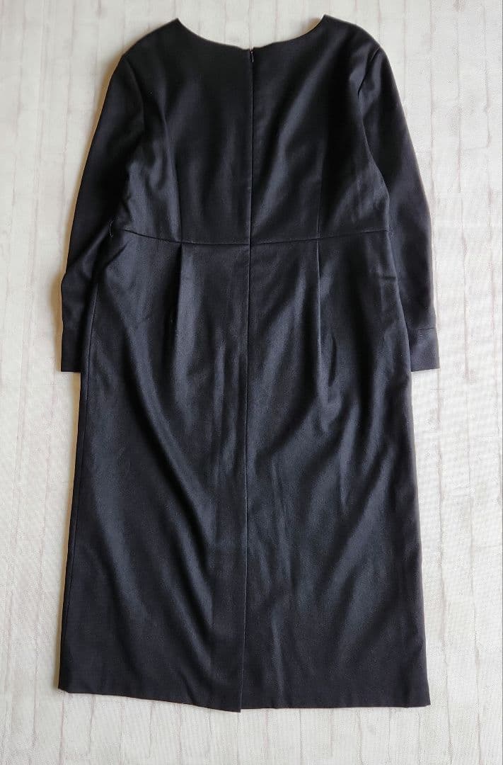 アンタイトル　ウール混キーネックワンピース　スリットネック　XL　2L　濃紺