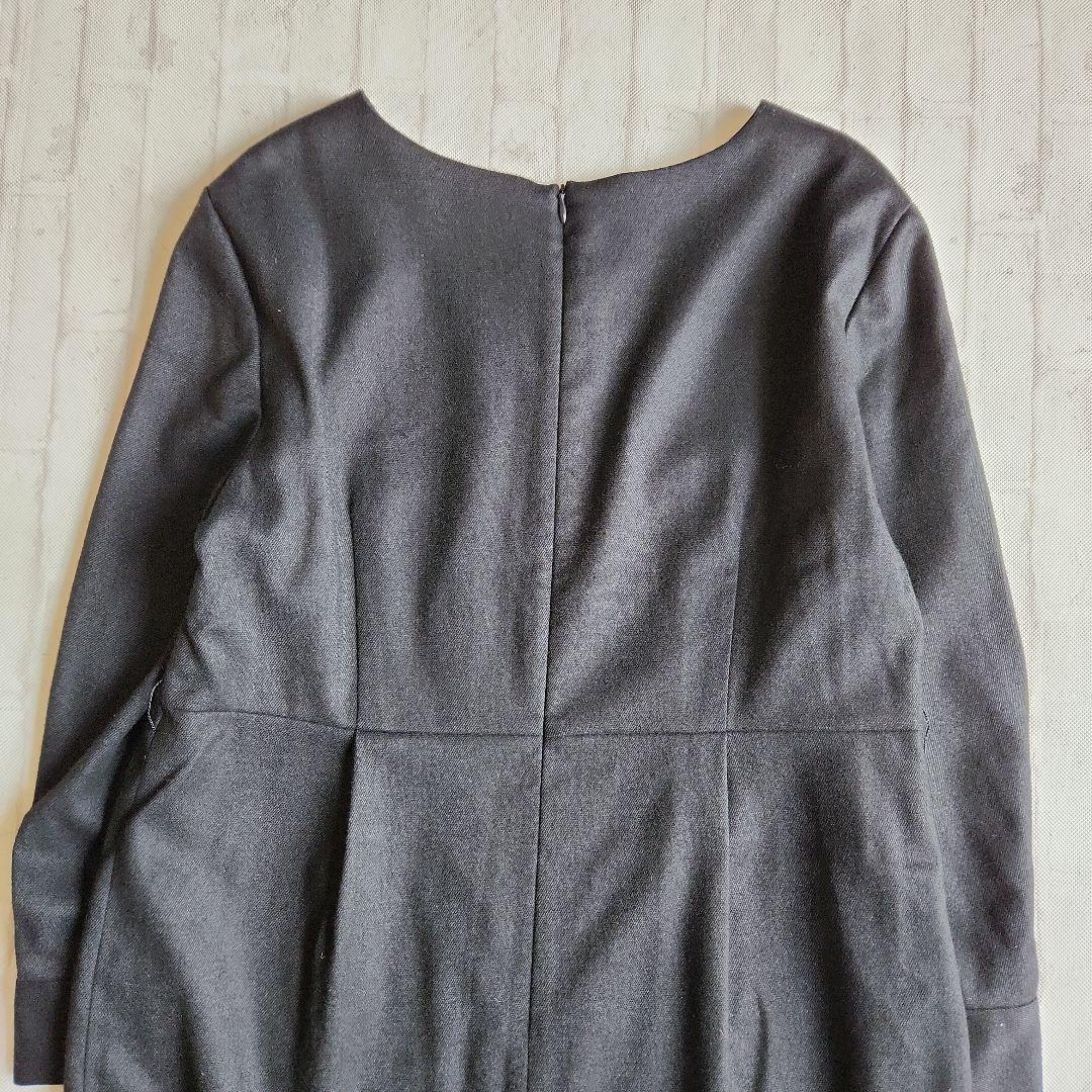 アンタイトル　ウール混キーネックワンピース　スリットネック　XL　2L　濃紺