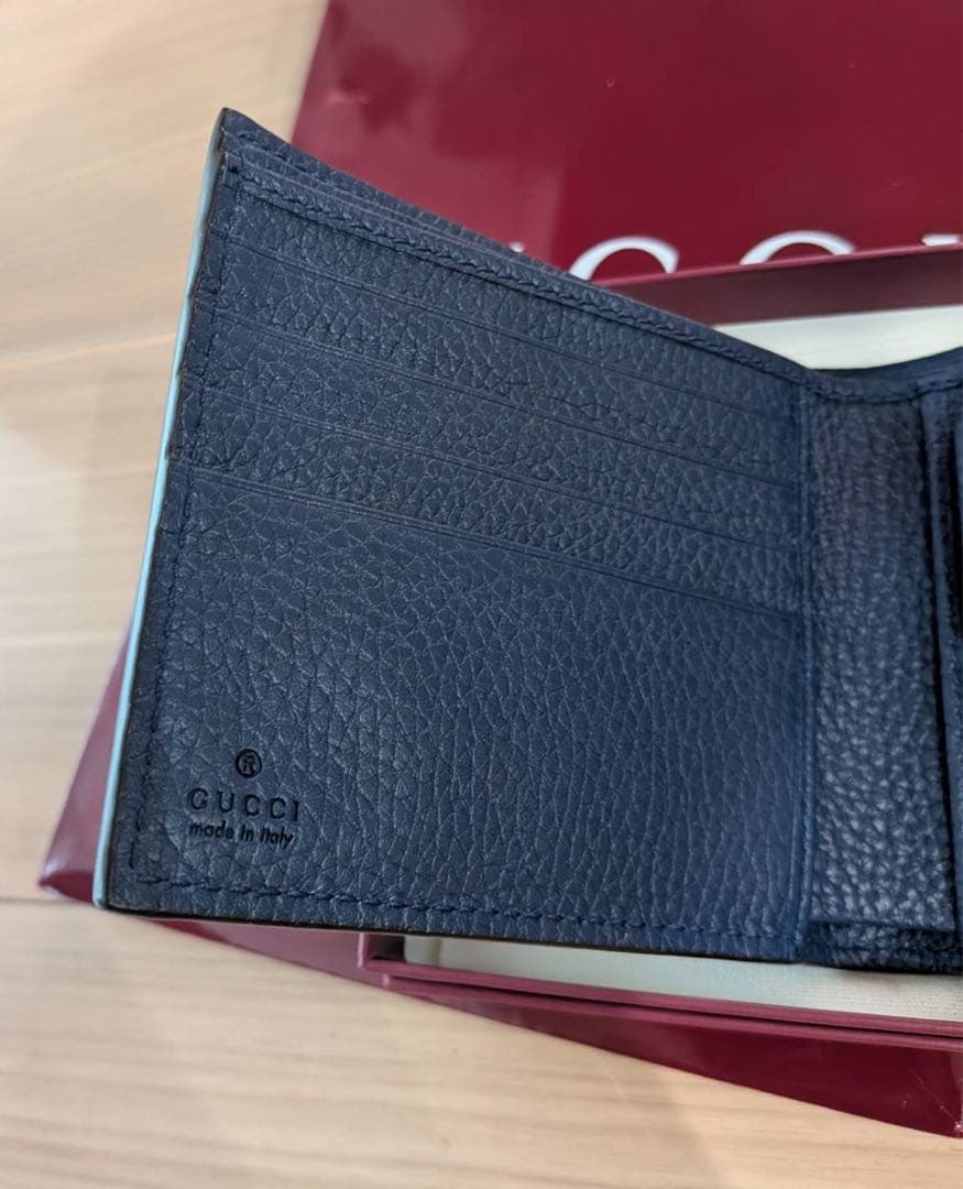 【現行品/新品未使用】 GUCCI グッチ 財布 二つ折り グレインレザー 青