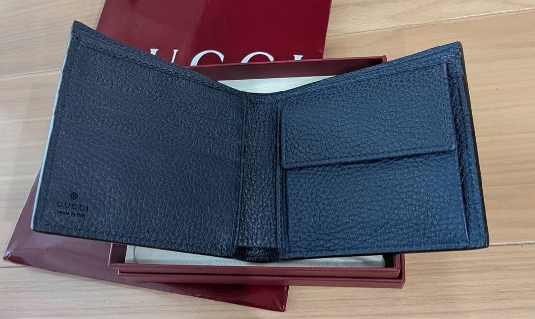 【現行品/新品未使用】 GUCCI グッチ 財布 二つ折り グレインレザー 青