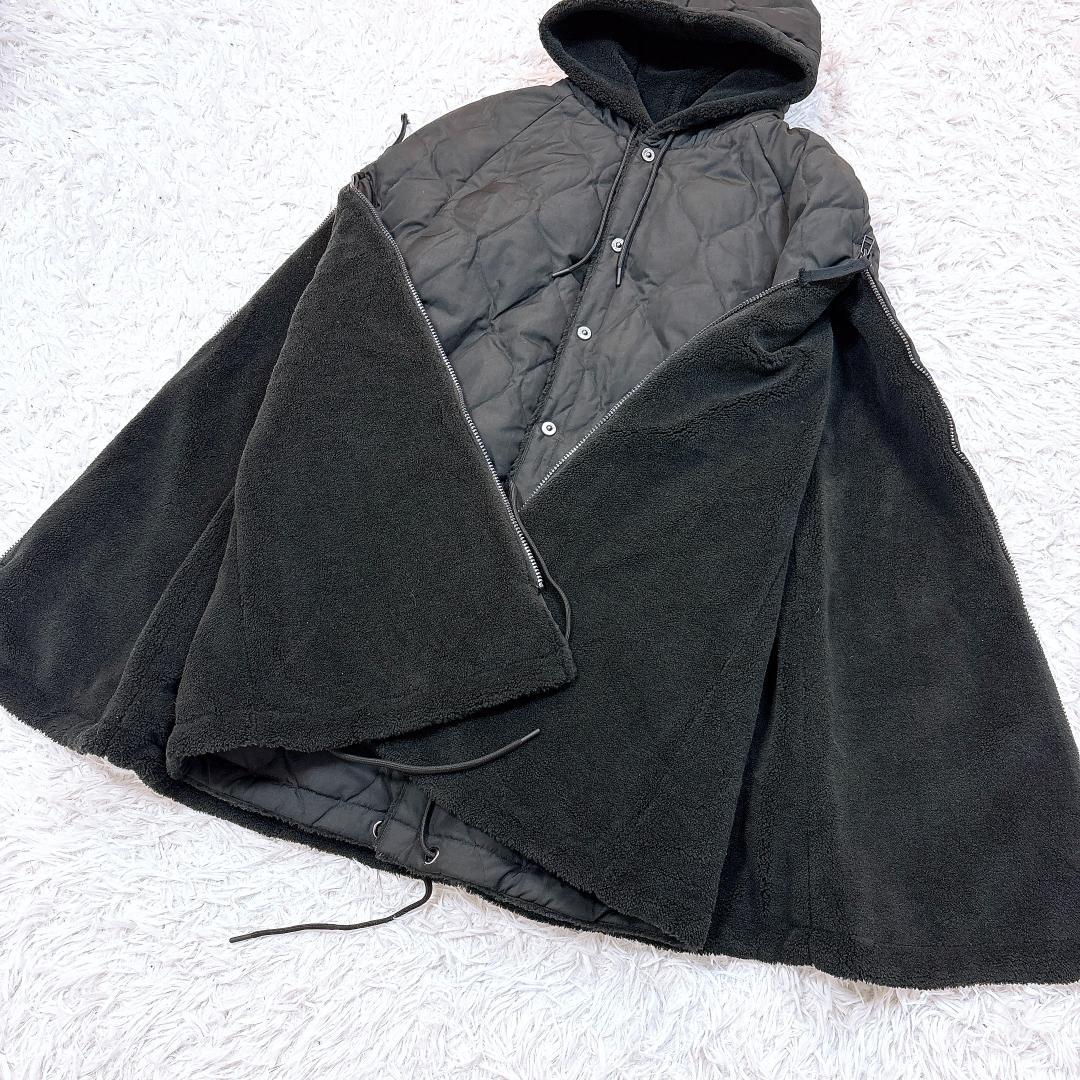 名作【美品】タイオン ミリタリーダウンケープ ポンチョ 希少黒×黒 ユニセックス