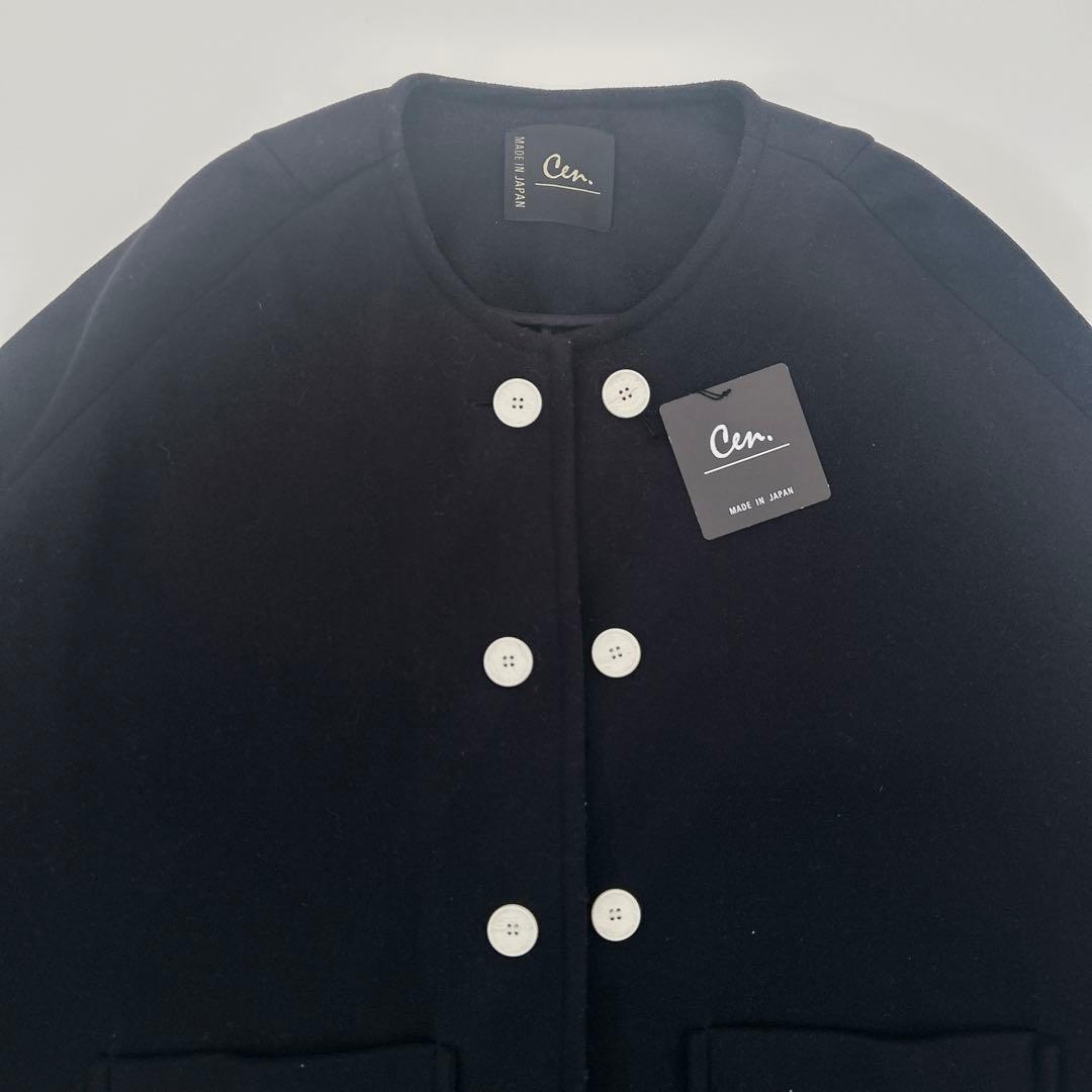 新品タグ付　cen. セン　ウールライクポンチョコート ネイビー　リバー