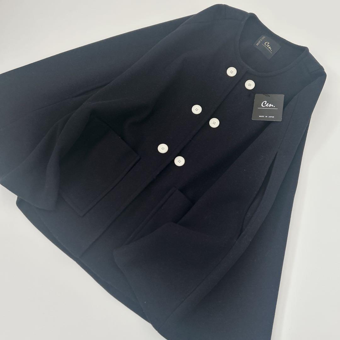 新品タグ付　cen. セン　ウールライクポンチョコート ネイビー　リバー