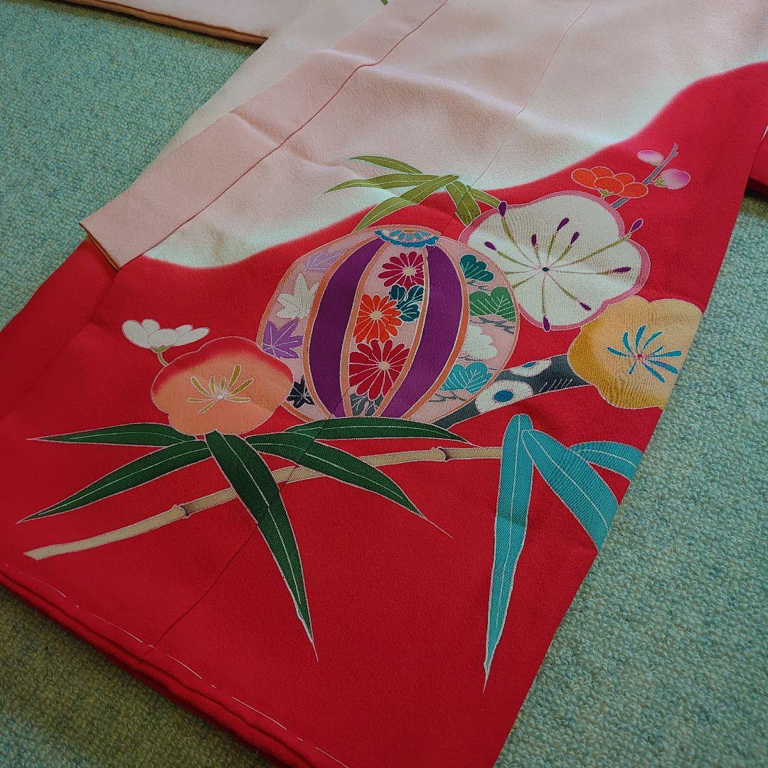 【未使用】高級正絹　長襦袢　日本製　紅梅色　女児　祝着　一つ身　本金彩