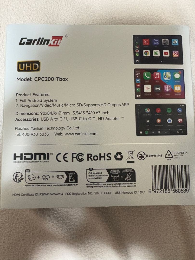 カーオーディオ CarlinKit Tbox UHD Android13 8+128GB
