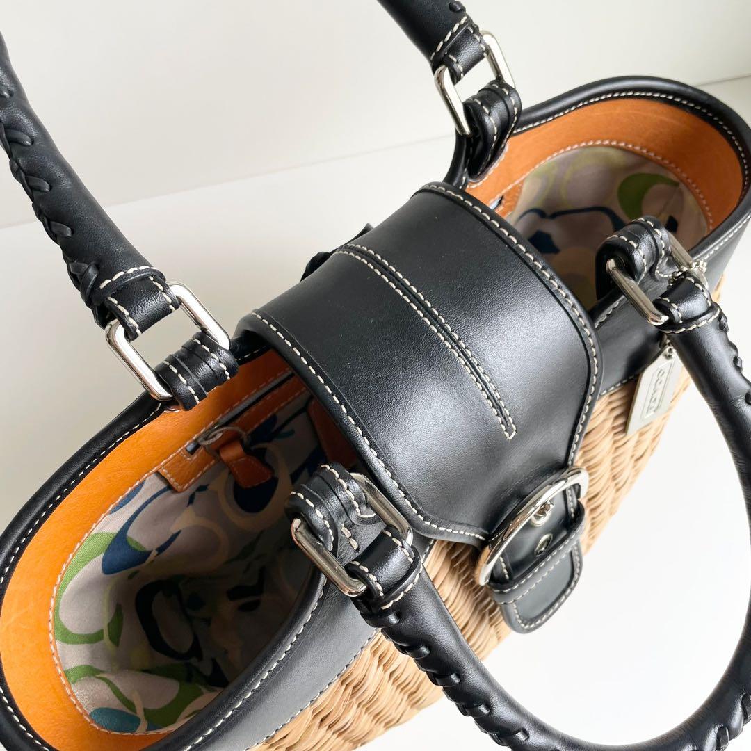 バカンスにぴったり✨ コーチ COACH かごバッグ ハンドバッグ ブラック