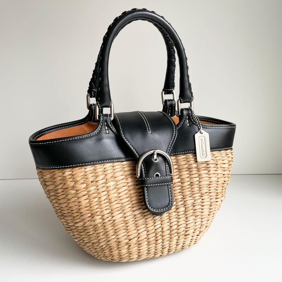 バカンスにぴったり✨ コーチ COACH かごバッグ ハンドバッグ ブラック