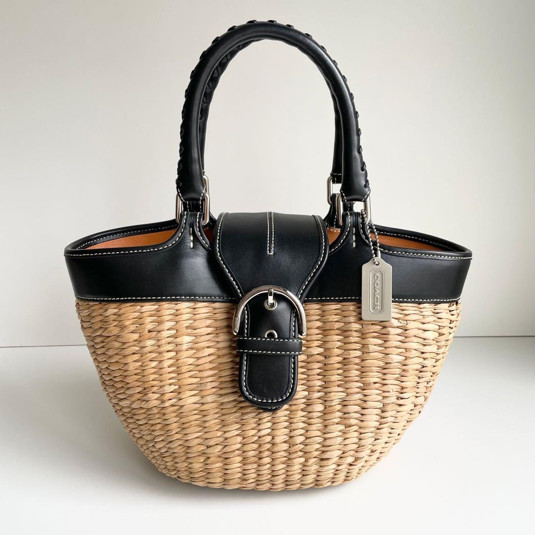 バカンスにぴったり✨ コーチ COACH かごバッグ ハンドバッグ ブラック