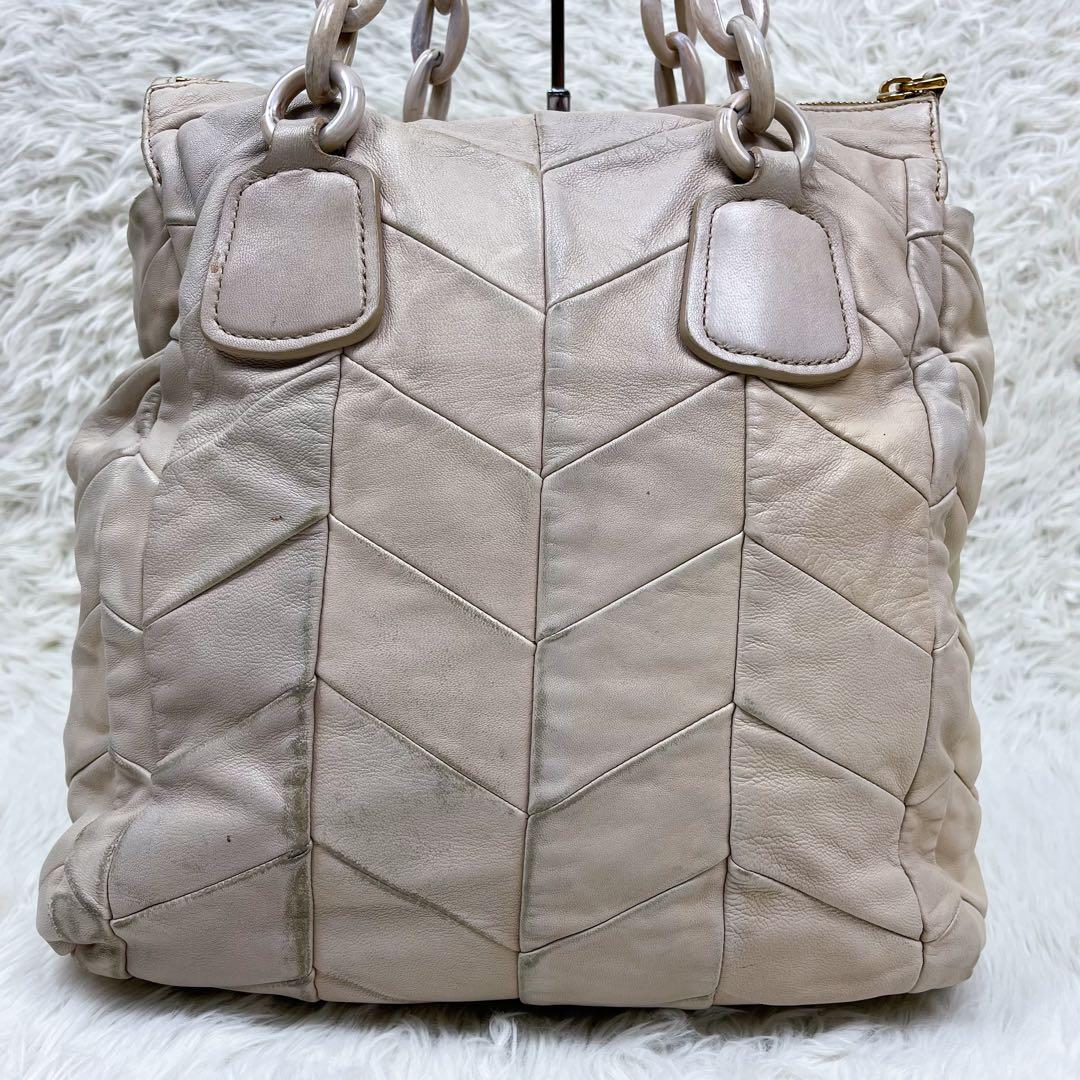 希少 ミュウミュウ トートバッグ プラスチックチェーン キルティング レザー