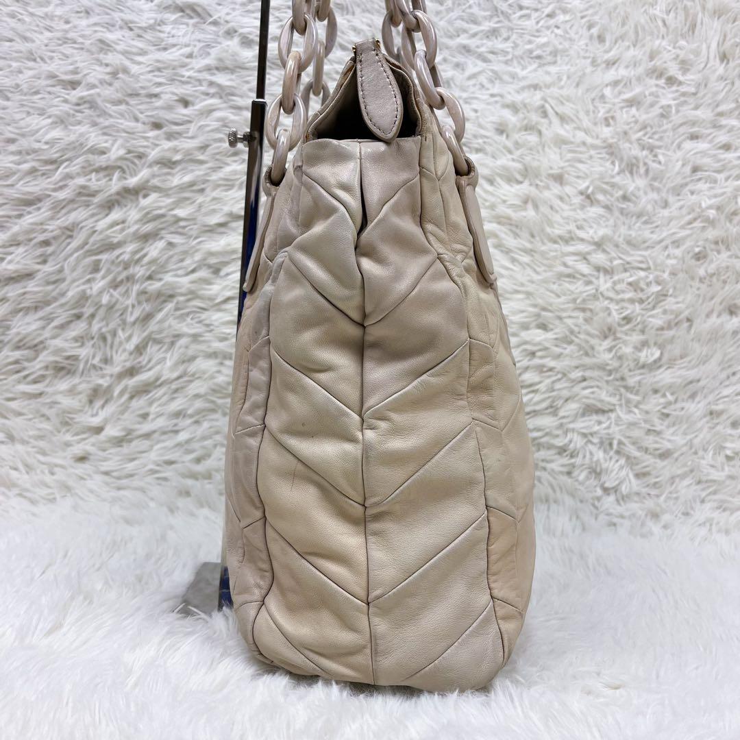 希少 ミュウミュウ トートバッグ プラスチックチェーン キルティング レザー