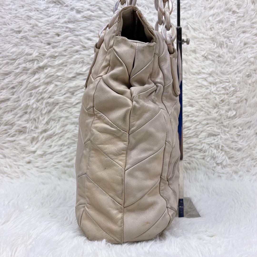 希少 ミュウミュウ トートバッグ プラスチックチェーン キルティング レザー