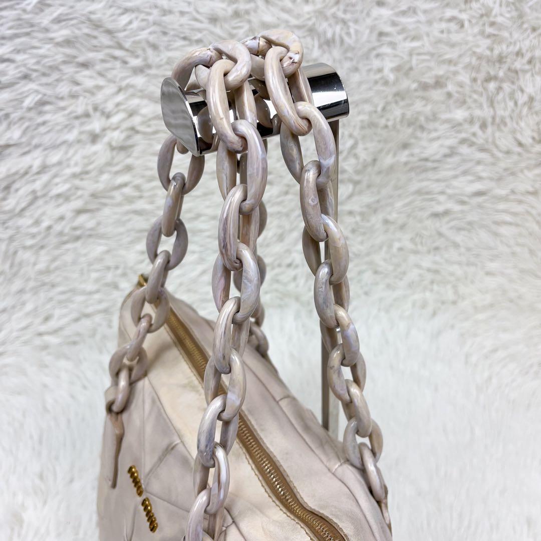 希少 ミュウミュウ トートバッグ プラスチックチェーン キルティング レザー