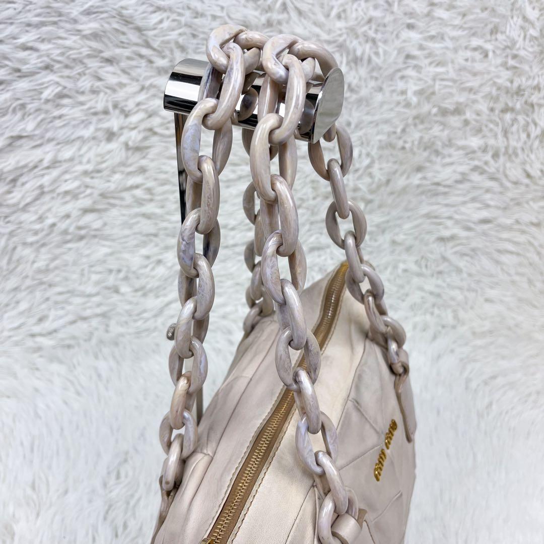 希少 ミュウミュウ トートバッグ プラスチックチェーン キルティング レザー