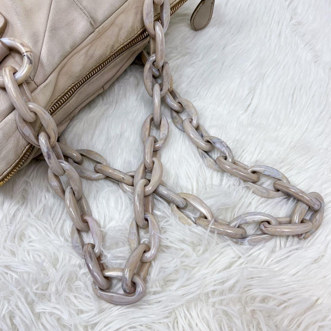 希少 ミュウミュウ トートバッグ プラスチックチェーン キルティング レザー