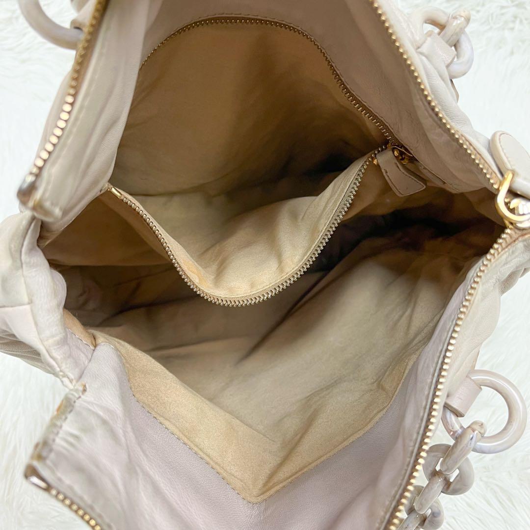 希少 ミュウミュウ トートバッグ プラスチックチェーン キルティング レザー