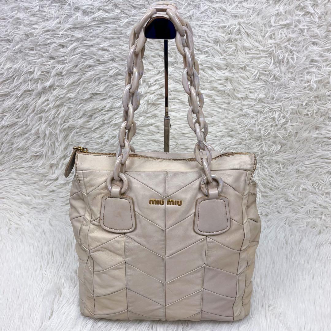 希少 ミュウミュウ トートバッグ プラスチックチェーン キルティング レザー