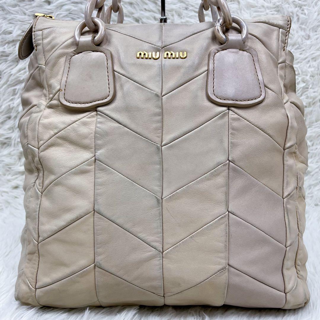 希少 ミュウミュウ トートバッグ プラスチックチェーン キルティング レザー