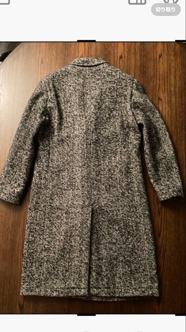 T-JACKET 新品未使用チェスターコートタグ付 毛ヘリンボーン黒白メランジ織