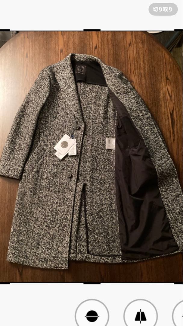 T-JACKET 新品未使用チェスターコートタグ付 毛ヘリンボーン黒白メランジ織