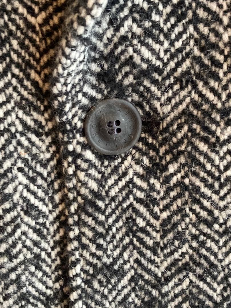 T-JACKET 新品未使用チェスターコートタグ付 毛ヘリンボーン黒白メランジ織