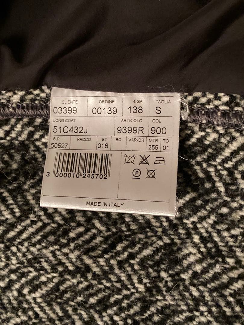 T-JACKET 新品未使用チェスターコートタグ付 毛ヘリンボーン黒白メランジ織