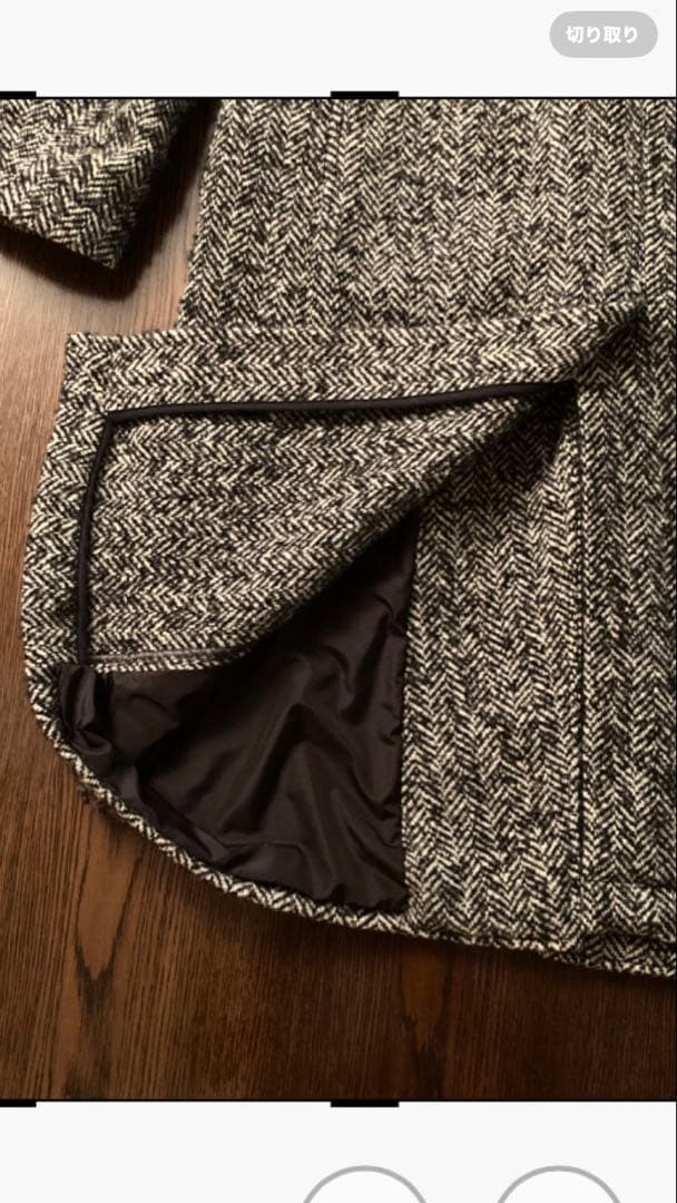 T-JACKET 新品未使用チェスターコートタグ付 毛ヘリンボーン黒白メランジ織