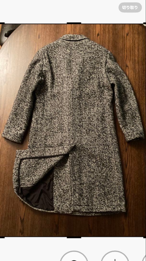 T-JACKET 新品未使用チェスターコートタグ付 毛ヘリンボーン黒白メランジ織