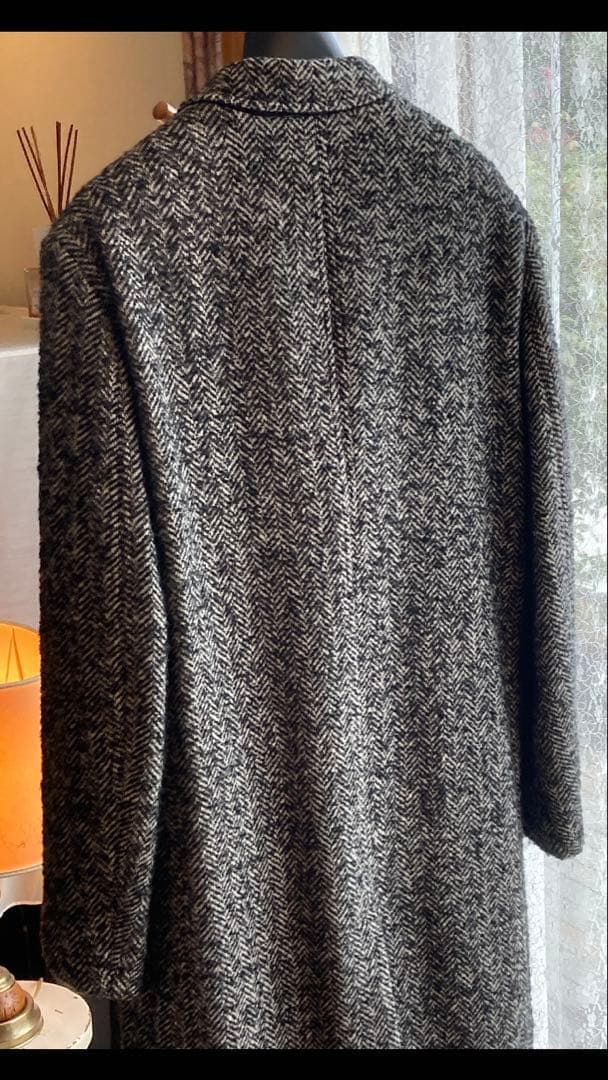 T-JACKET 新品未使用チェスターコートタグ付 毛ヘリンボーン黒白メランジ織