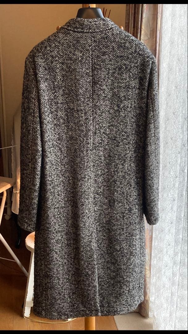 T-JACKET 新品未使用チェスターコートタグ付 毛ヘリンボーン黒白メランジ織