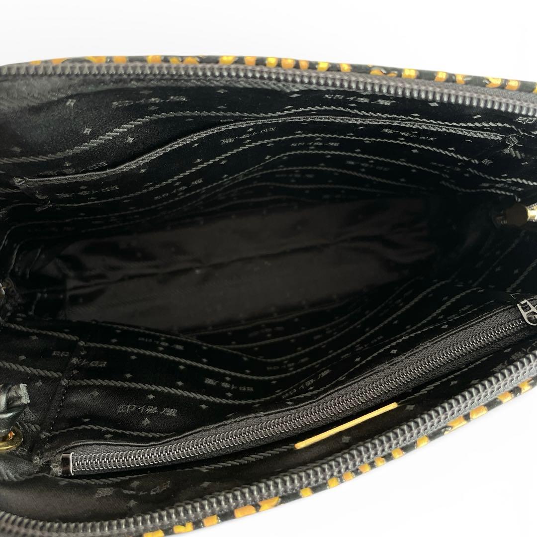 美品　印傳屋　印伝　キナート　アラベスク　ショルダーバッグ　ブラック　和風