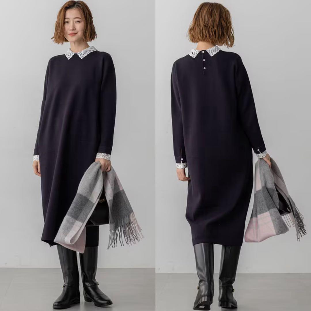 23区 S ヴィスコースストレッチ レース襟 ワンピース