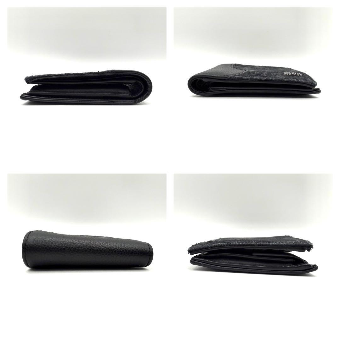 美品　Dior 二つ折り財布　サドル　オブリーク　ジャガード　ブラック　レザー