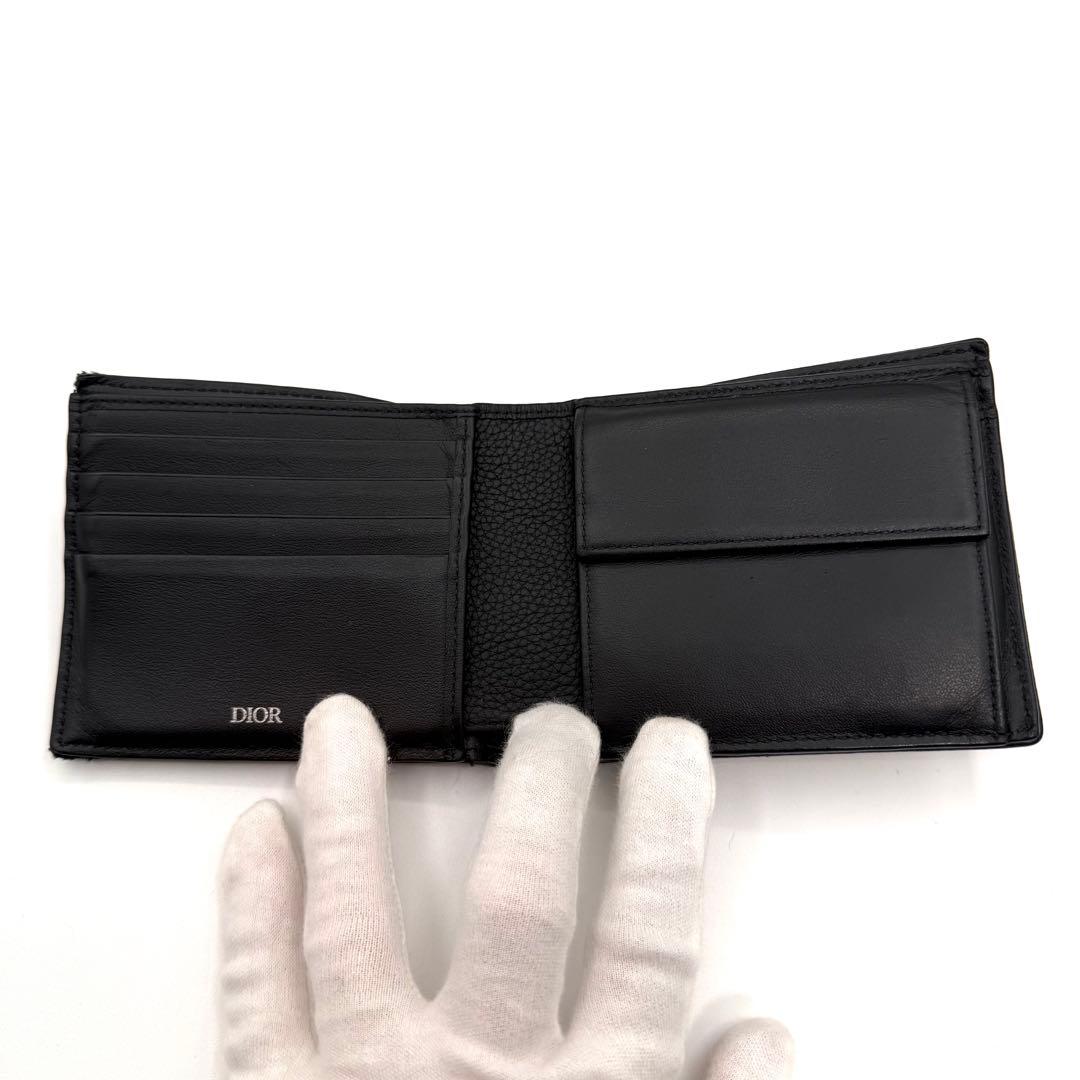 美品　Dior 二つ折り財布　サドル　オブリーク　ジャガード　ブラック　レザー