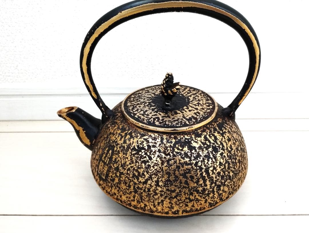 【ミカン】　南部鉄器 鉄瓶　美濃華林作 南部岩鋳 純金着