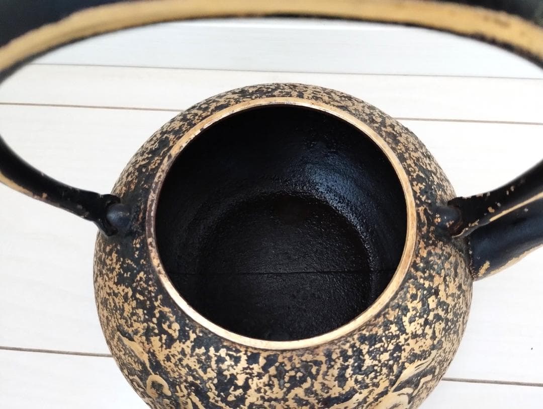 【ミカン】　南部鉄器 鉄瓶　美濃華林作 南部岩鋳 純金着