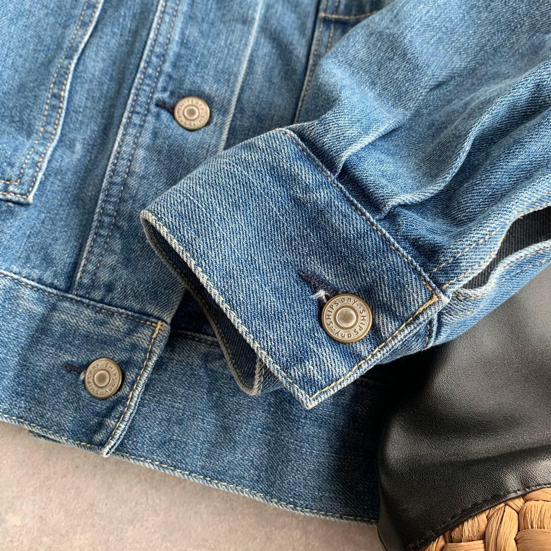 SHIPS any ノーカラー デニム ブルゾン デニムジャケット ブルー