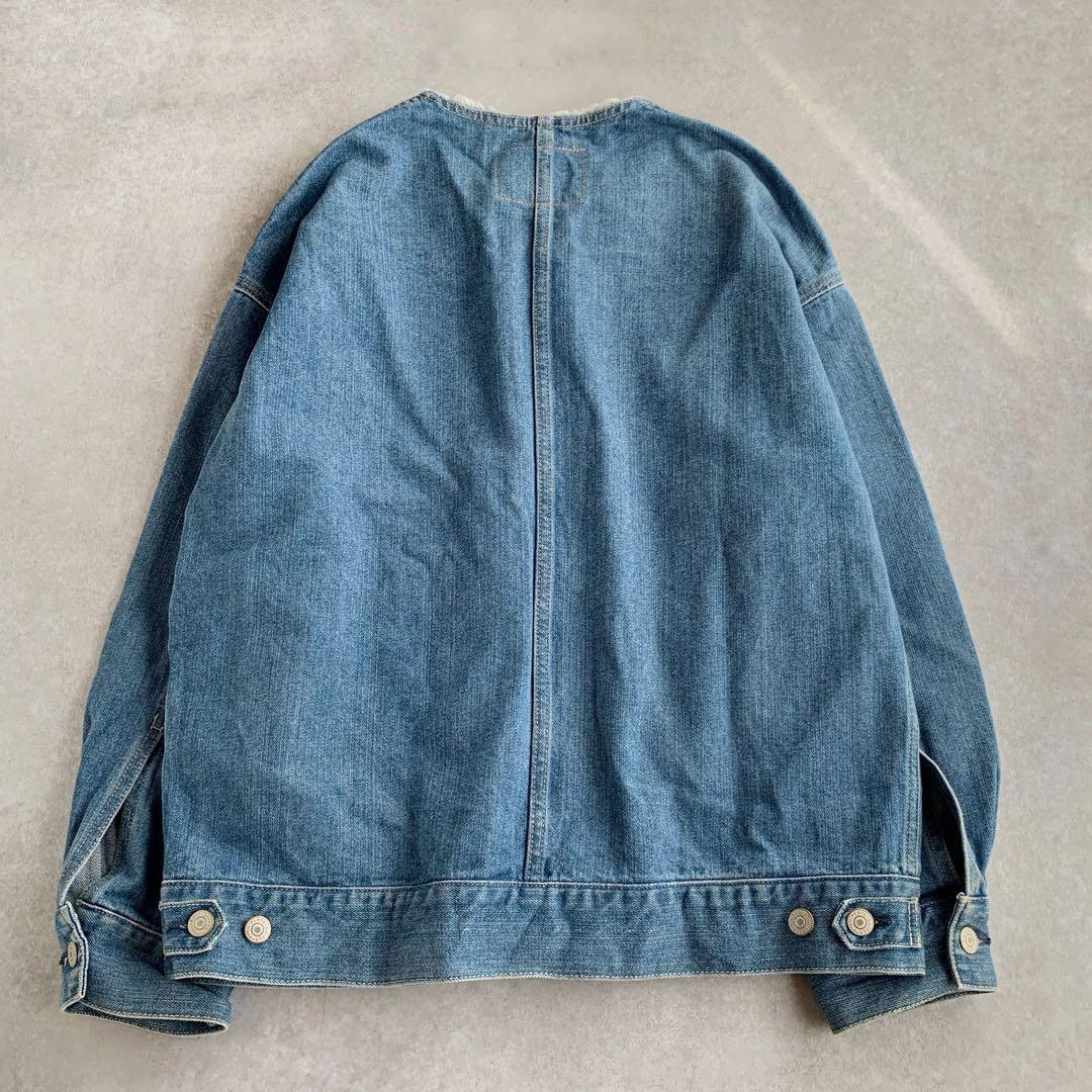 SHIPS any ノーカラー デニム ブルゾン デニムジャケット ブルー