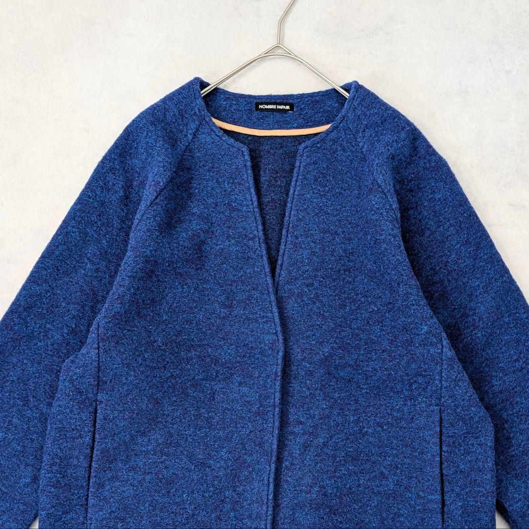 極美品★NOMBRE IMPAIR スライバーニットショートコート ブルー