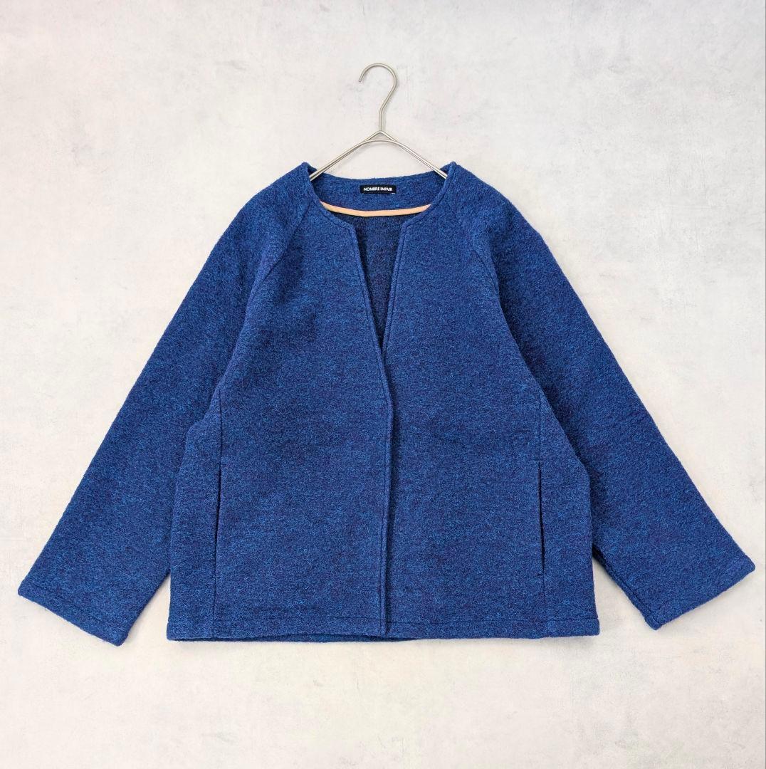 極美品★NOMBRE IMPAIR スライバーニットショートコート ブルー