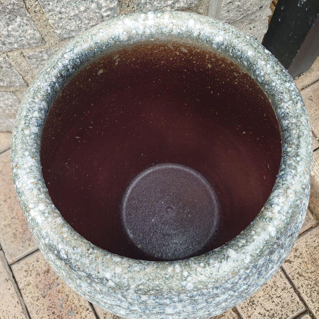 信楽焼　千段傘立て　青窯変壺型傘立