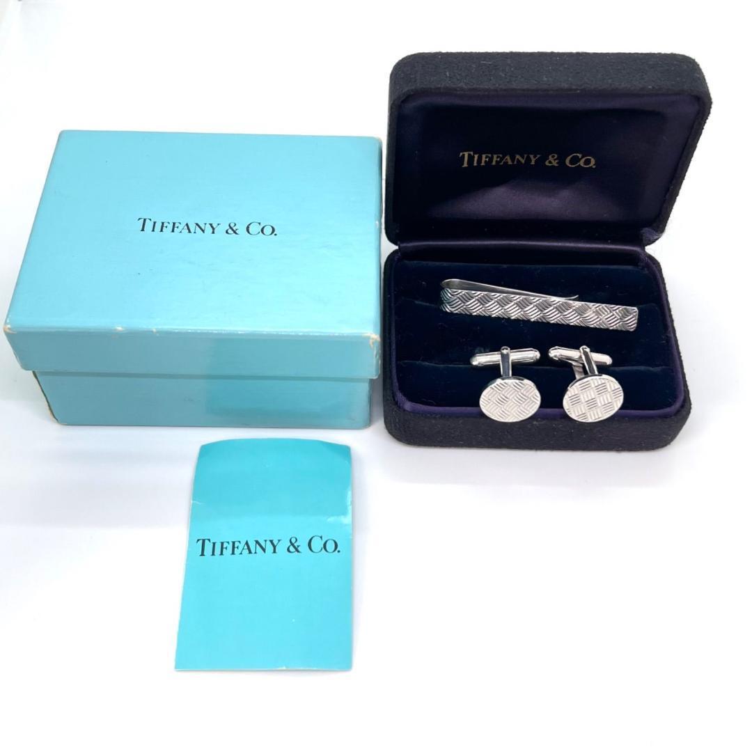 美品✨ ティファニー ネクタイピン カフス シルバー 925 バスケット柄 格子