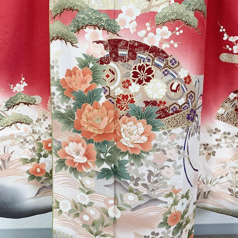 507z23☆きものやまと 振袖 洒落紋 高身長な方にも 赤☆美品 成人式結婚式