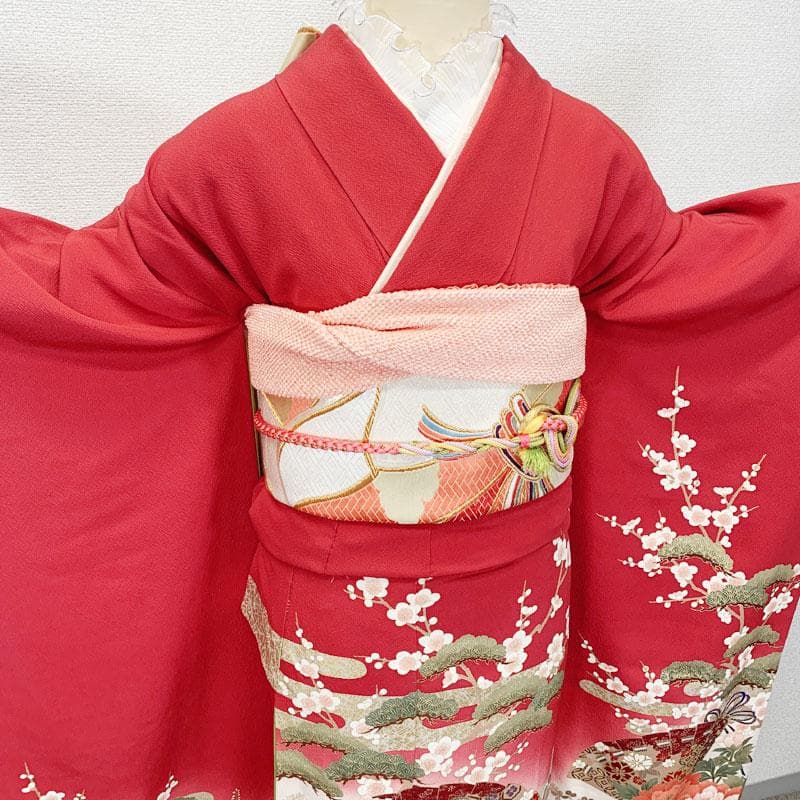 507z23☆きものやまと 振袖 洒落紋 高身長な方にも 赤☆美品 成人式結婚式