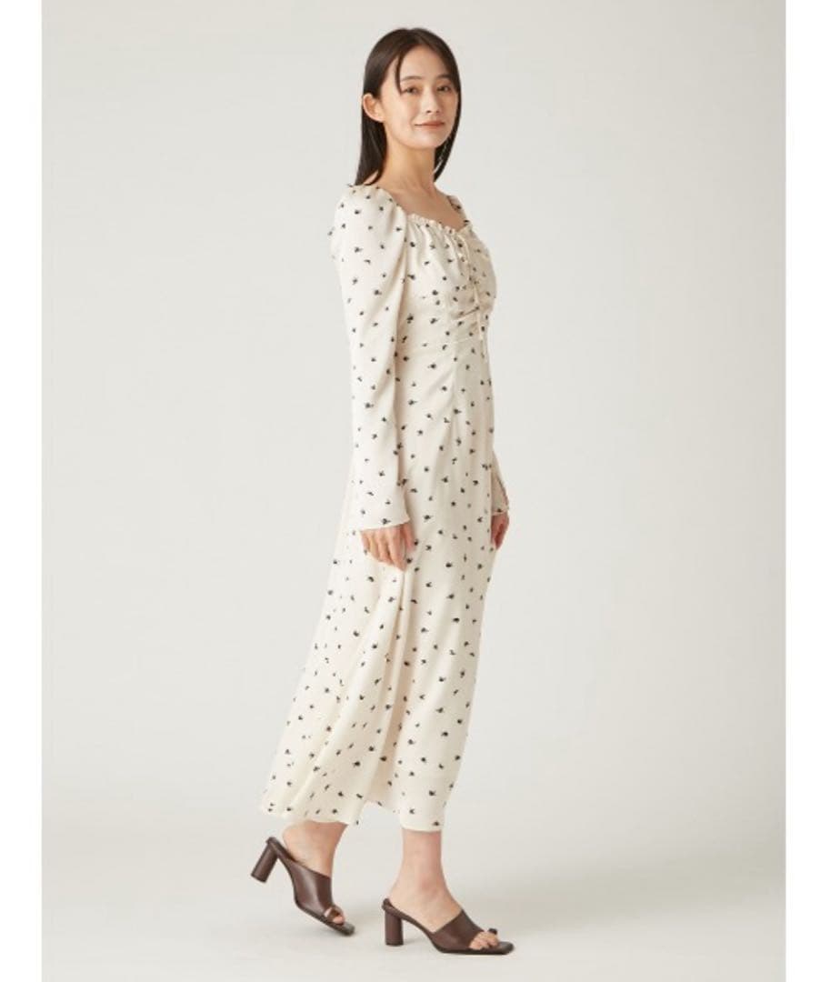 FRAY I.D クレープサテンプリントワンピース ベージュ