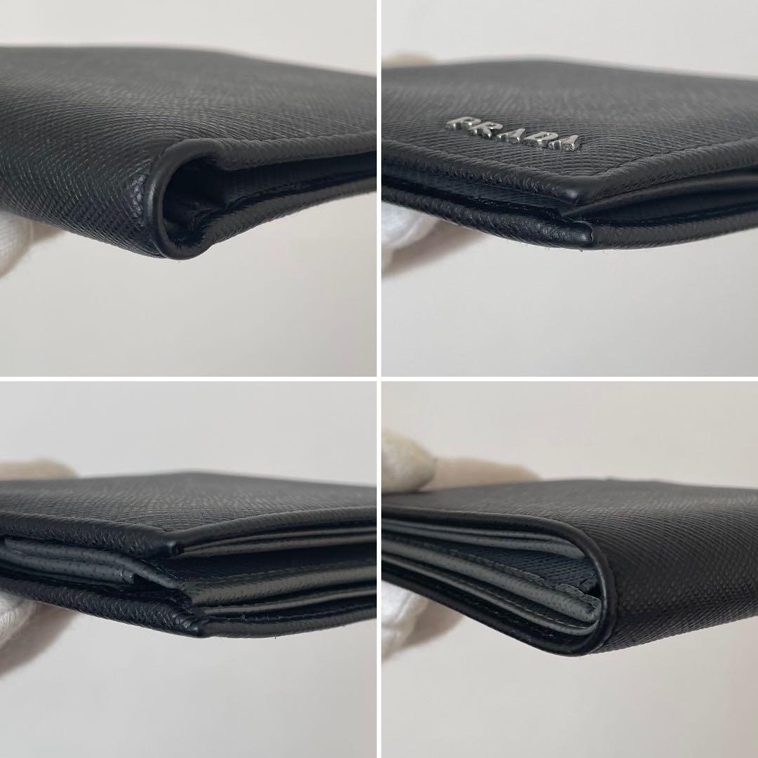 【極美品】プラダ 二つ折り財布 サフィアーノ バイカラー 黒グレー 2MO738