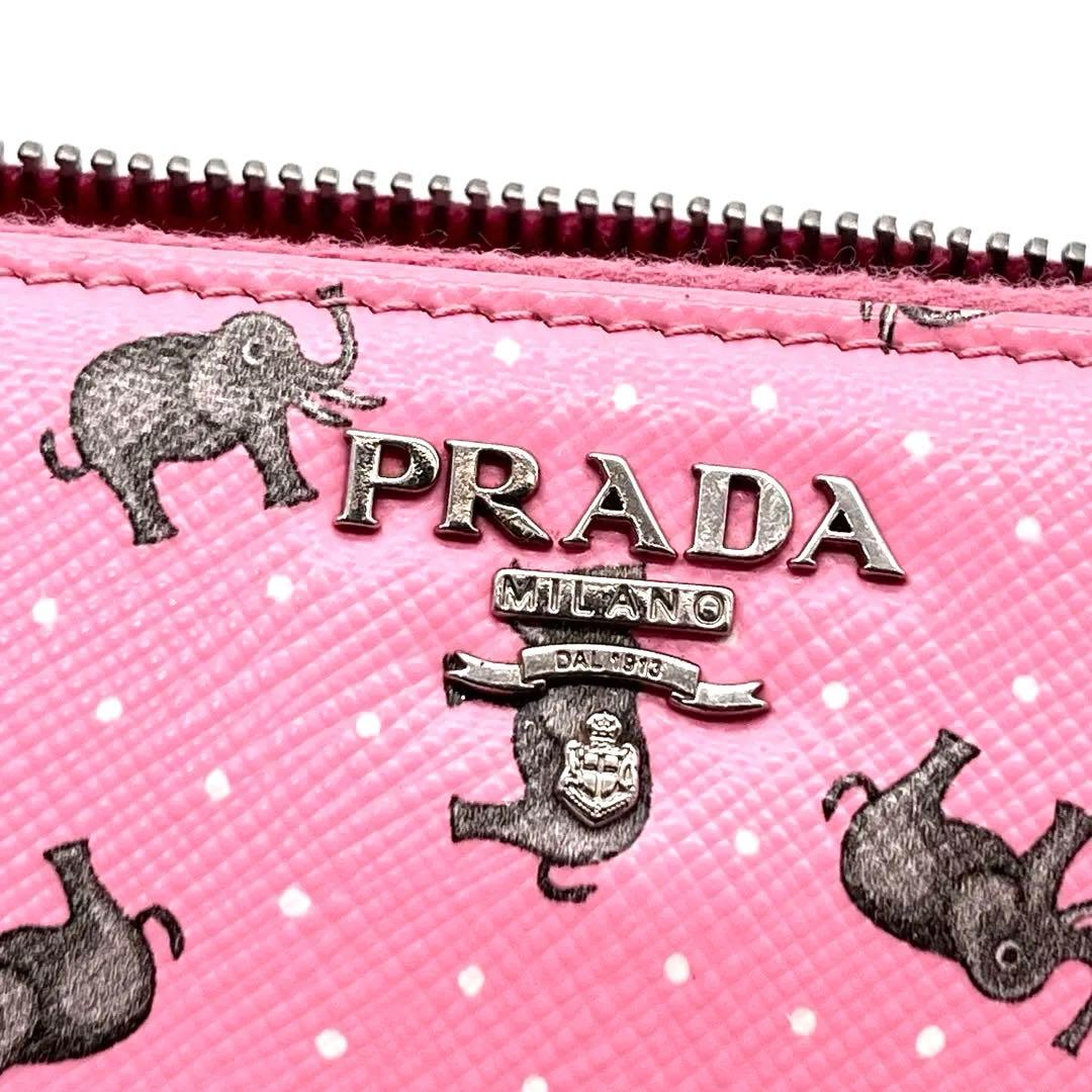 【希少】PRADA ラウンドファスナー　エレファント　ゾウ　動物　レザー　ピンク