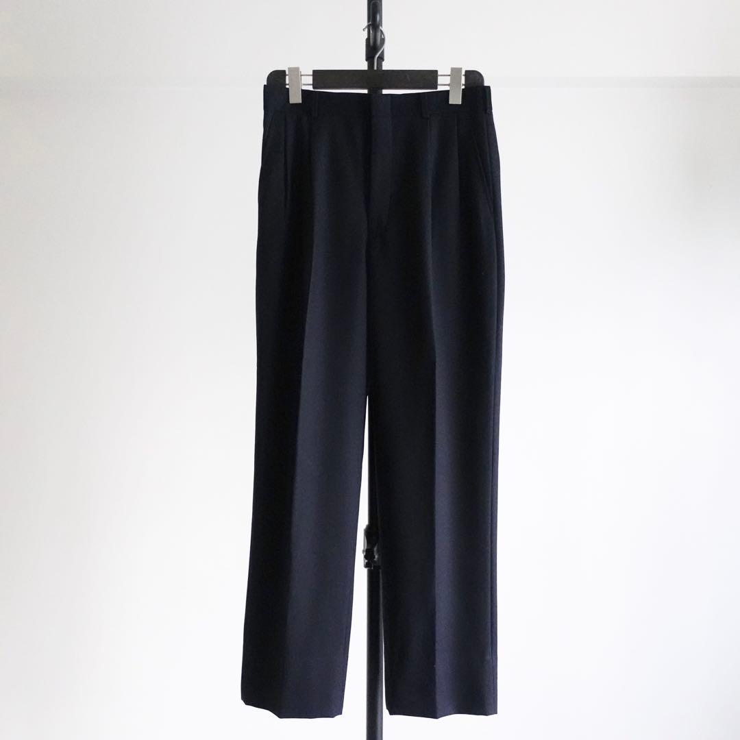【極美品】Im product ウールギャバジン　ワイドトラウザーズ　ネイビー