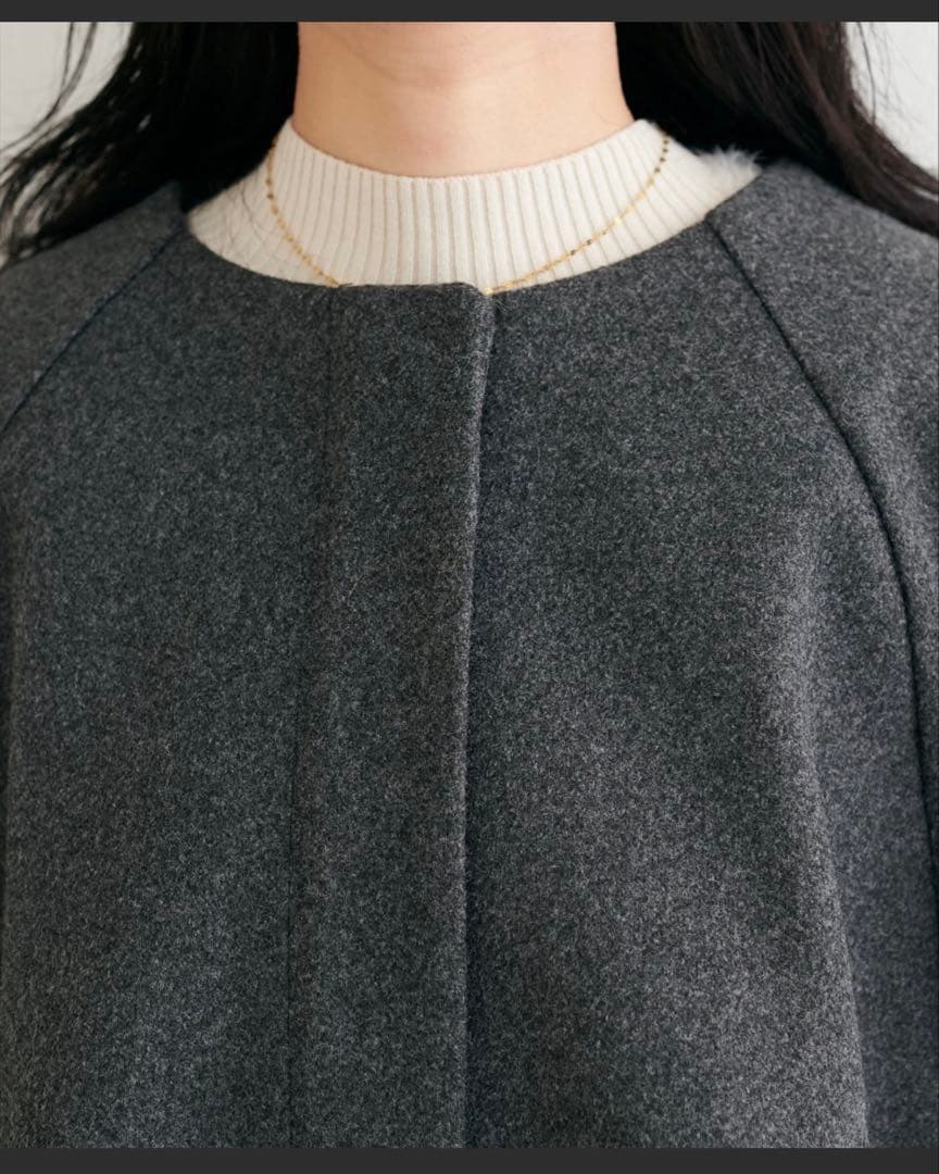 〈osono〉2wayノーカラーコート　チャコールグレー