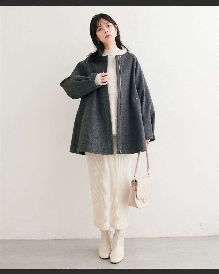 〈osono〉2wayノーカラーコート　チャコールグレー